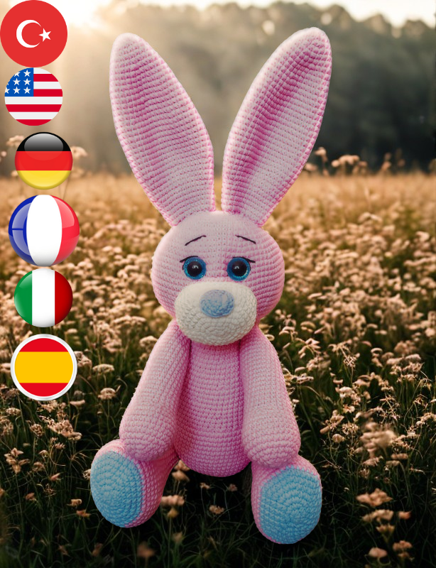 Amigurumi Pink Bunny Crochet Pattern | Big Ears Plush PDF